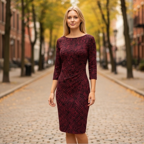 Ralph Lauren Jersey Sheath Dress Red & Black Printed 4 - Picture 1 of 10